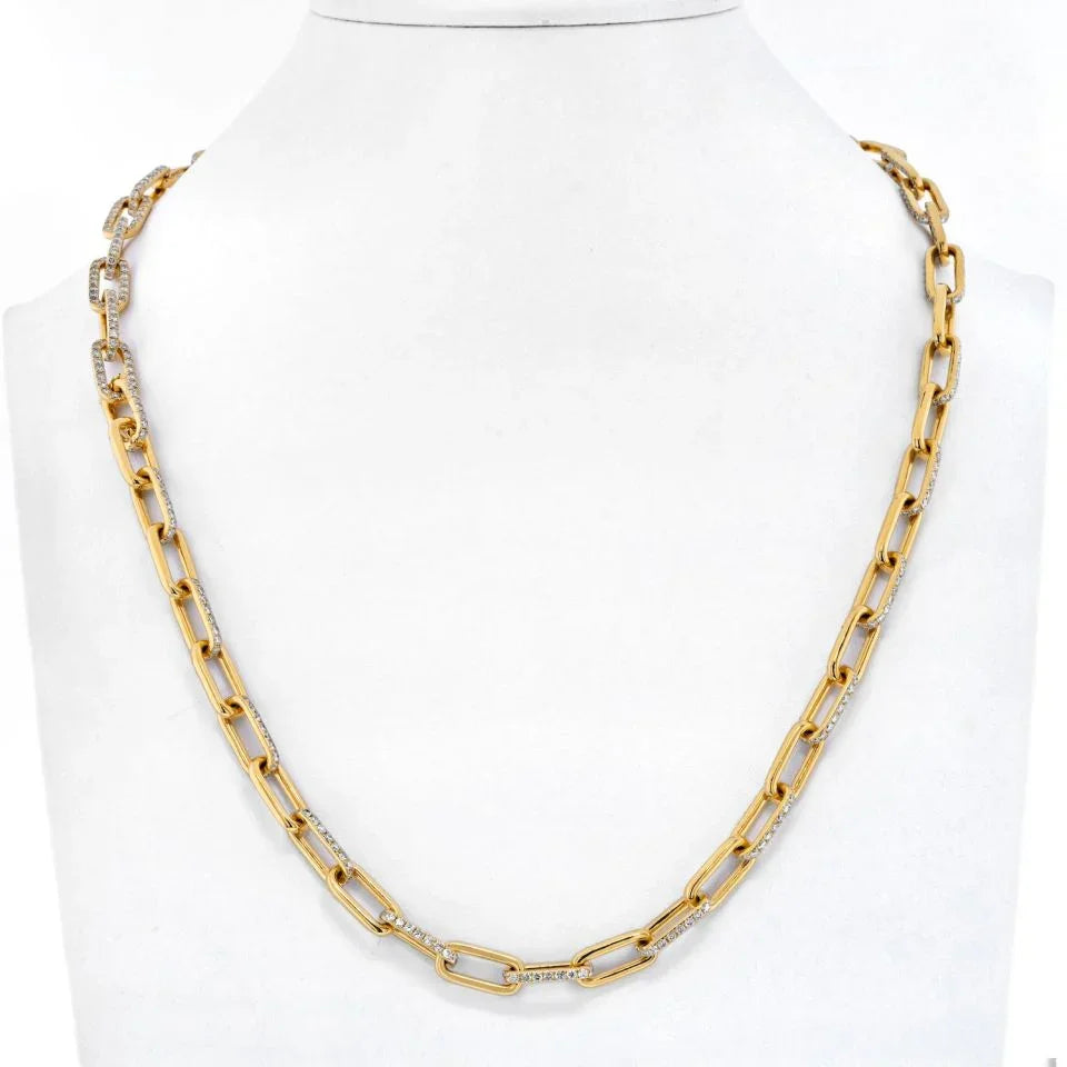 18K Yellow Gold 25 Carats Diamond Link Chain Necklace - The Back Vault
