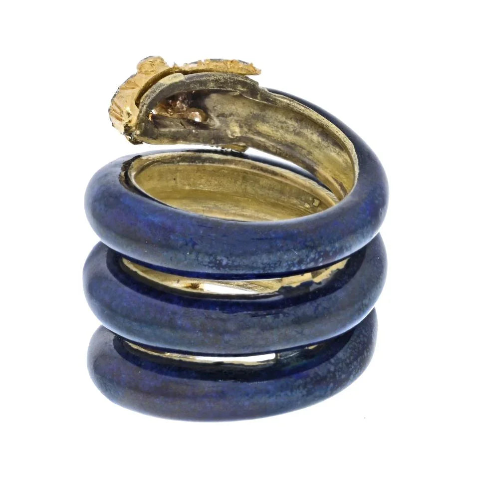Christian Dior 18K Yellow Gold 1960's Double Head Serpent Enamel Ring - The Back Vault