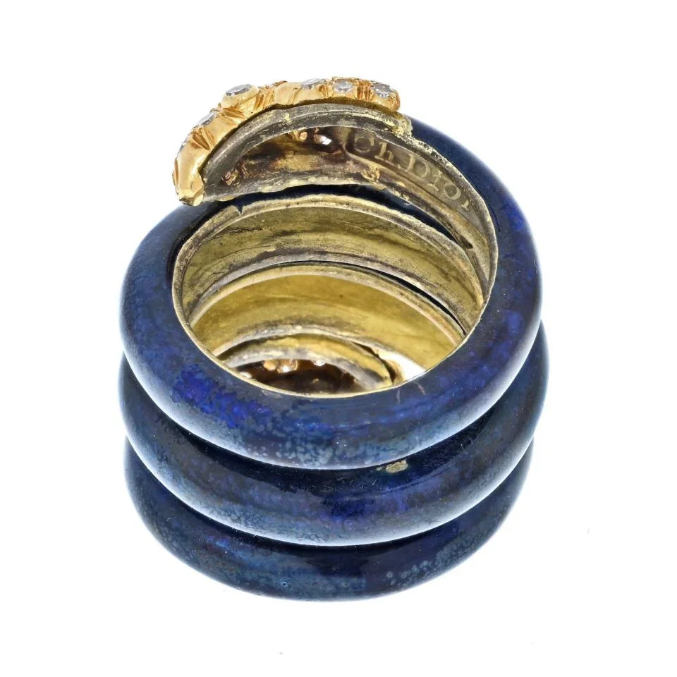 Christian Dior 18K Yellow Gold 1960's Double Head Serpent Enamel Ring - The Back Vault
