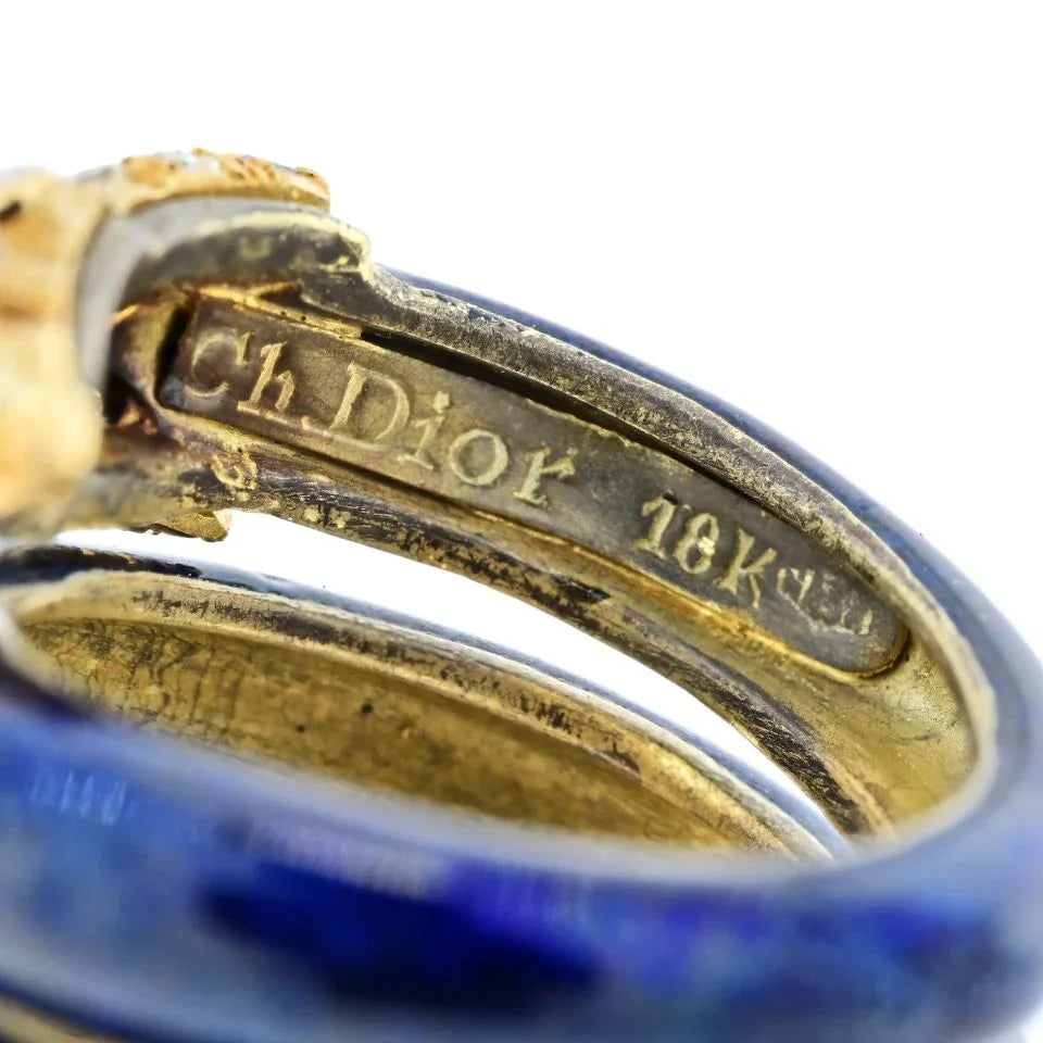 Christian Dior 18K Yellow Gold 1960's Double Head Serpent Enamel Ring - The Back Vault