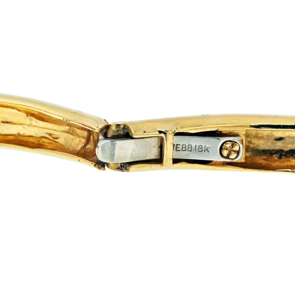 David Webb 18K Yellow Gold Cabochon Ruby Crossover Hinged Cuff Bracelet - The Back Vault