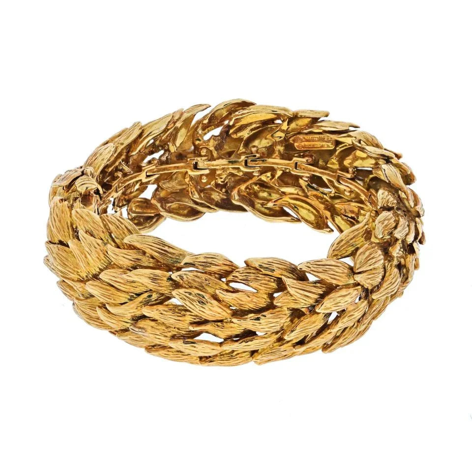 David Webb 18K Yellow Gold 1960's Woven Wide Vintage Bracelet - The Back Vault