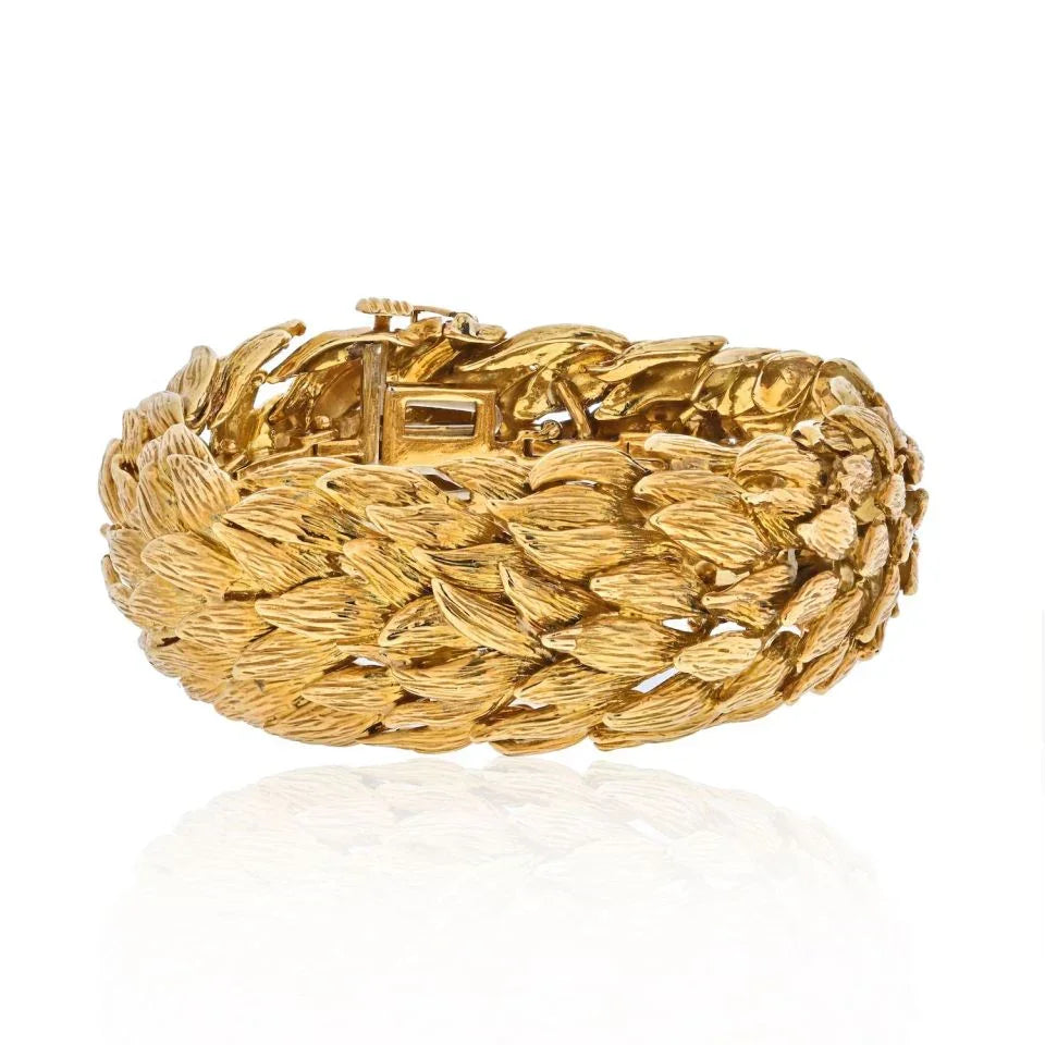 David Webb 18K Yellow Gold 1960's Woven Wide Vintage Bracelet - The Back Vault