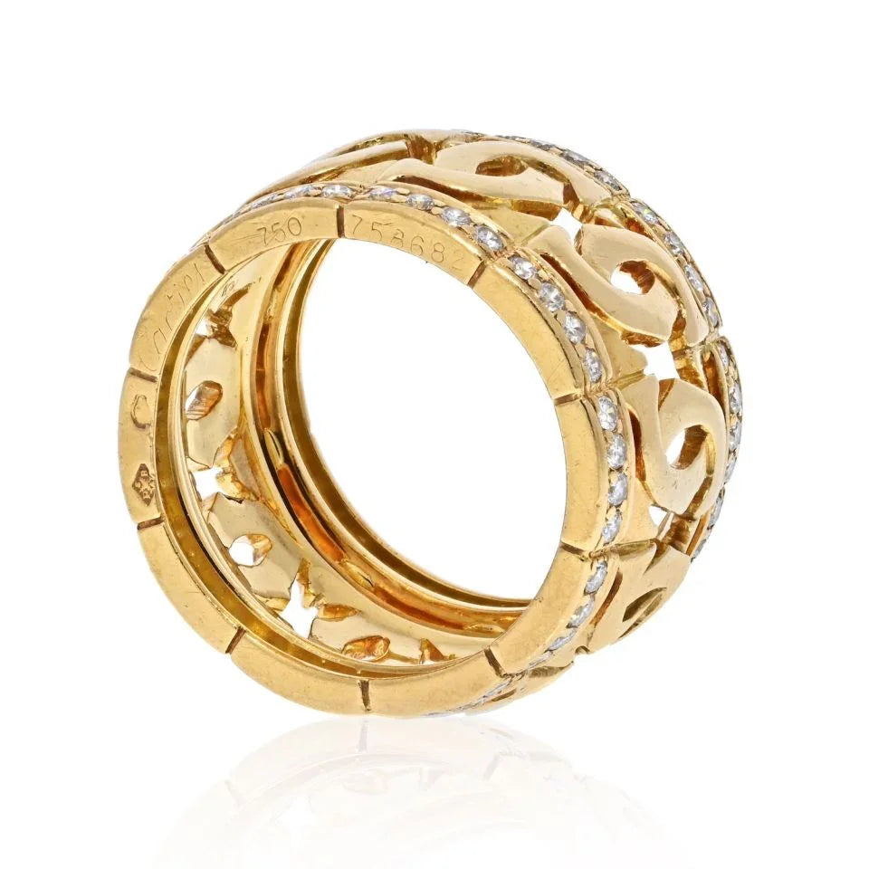 Cartier 18K Yellow Gold Double C Logo And Diamond Ring - The Back Vault