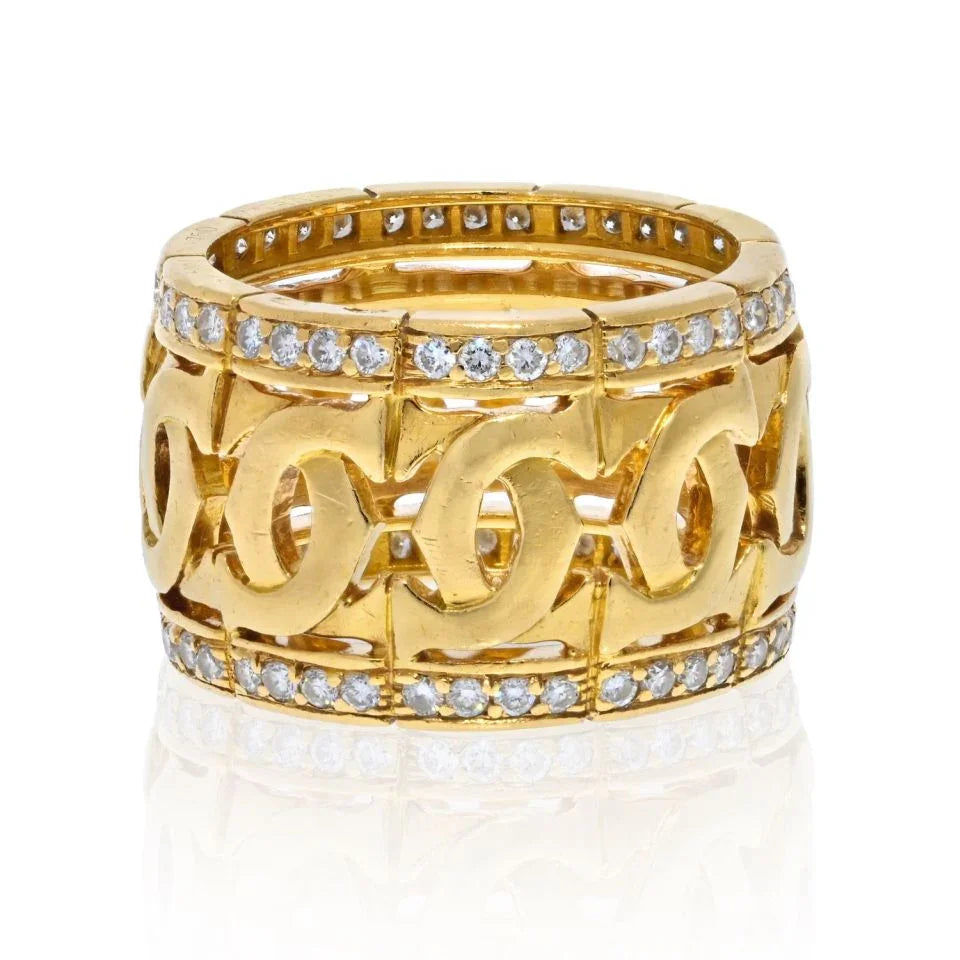 Cartier 18K Yellow Gold Double C Logo And Diamond Ring - The Back Vault
