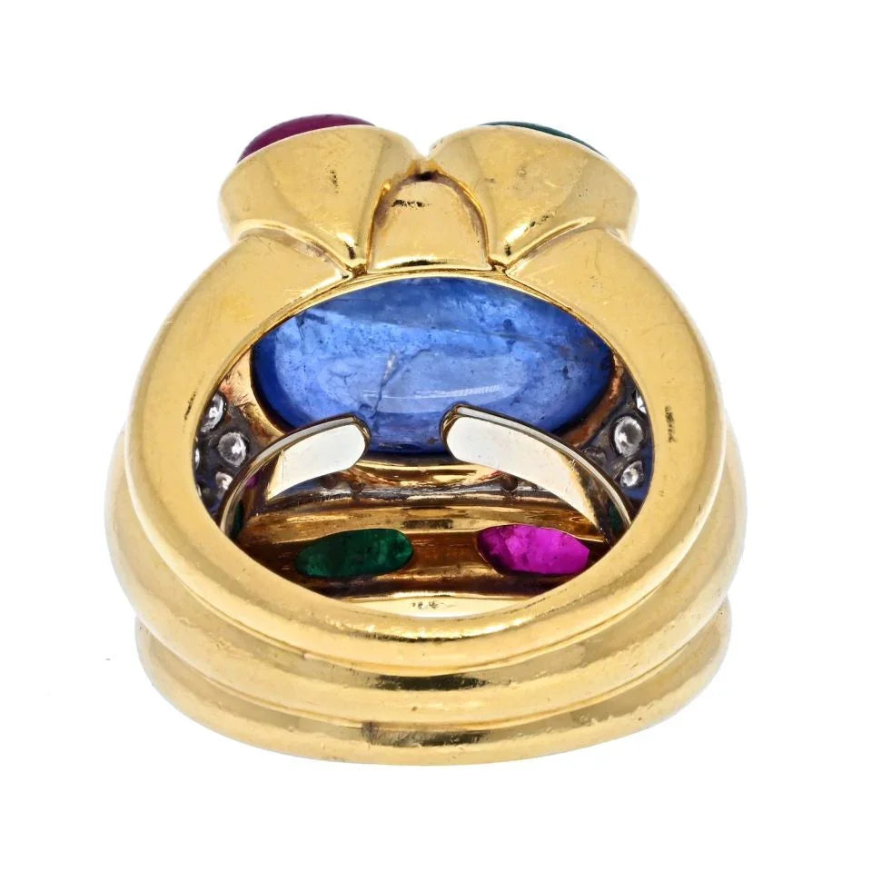 David Webb Platinum & 18K Yellow Gold Diamonds, Sapphire, Ruby And Emerald Ring - The Back Vault