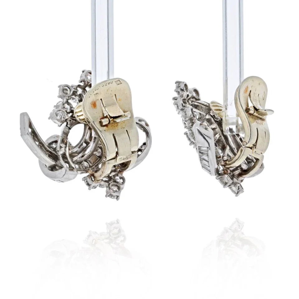 7 Carats 1950's Artsy Diamond Cluster Platinum Clip Earrings - The Back Vault