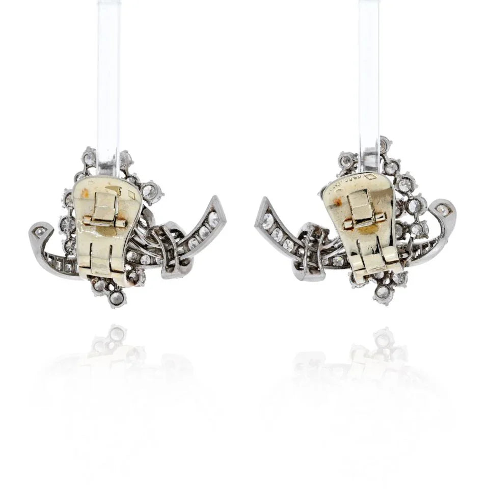 7 Carats 1950's Artsy Diamond Cluster Platinum Clip Earrings - The Back Vault