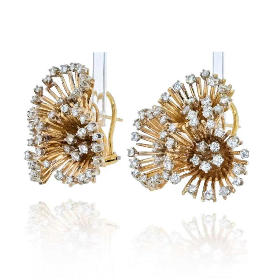 18K Yellow Gold 5.50cts Flower Diamond Spray Earrings - The Back Vault