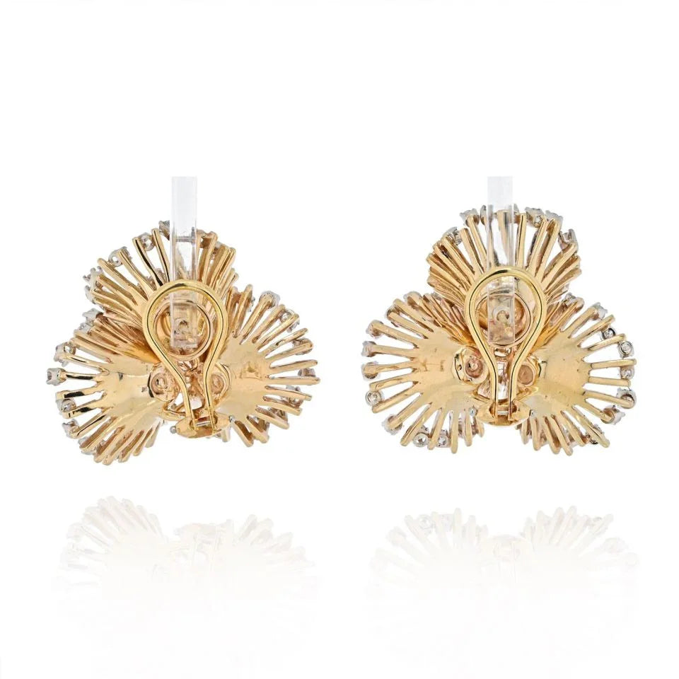 18K Yellow Gold 5.50cts Flower Diamond Spray Earrings - The Back Vault