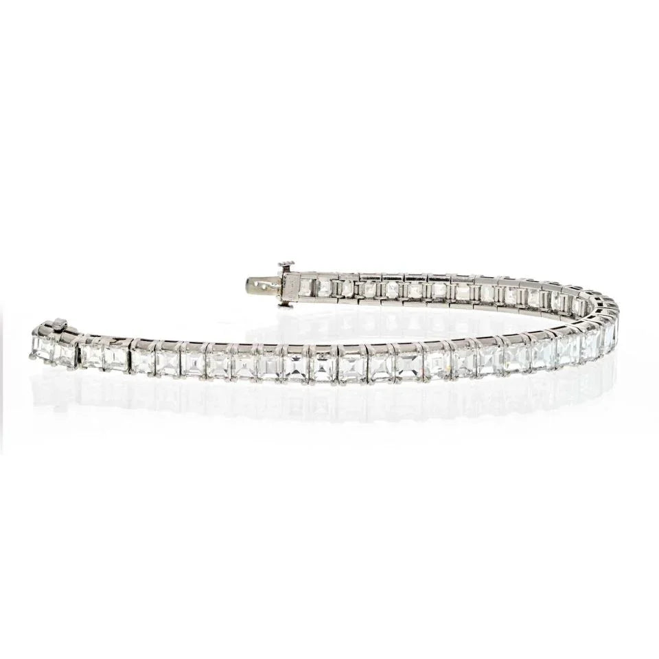 Platinum 21 Carat Square Emerald Cut Tennis Bracelet - The Back Vault