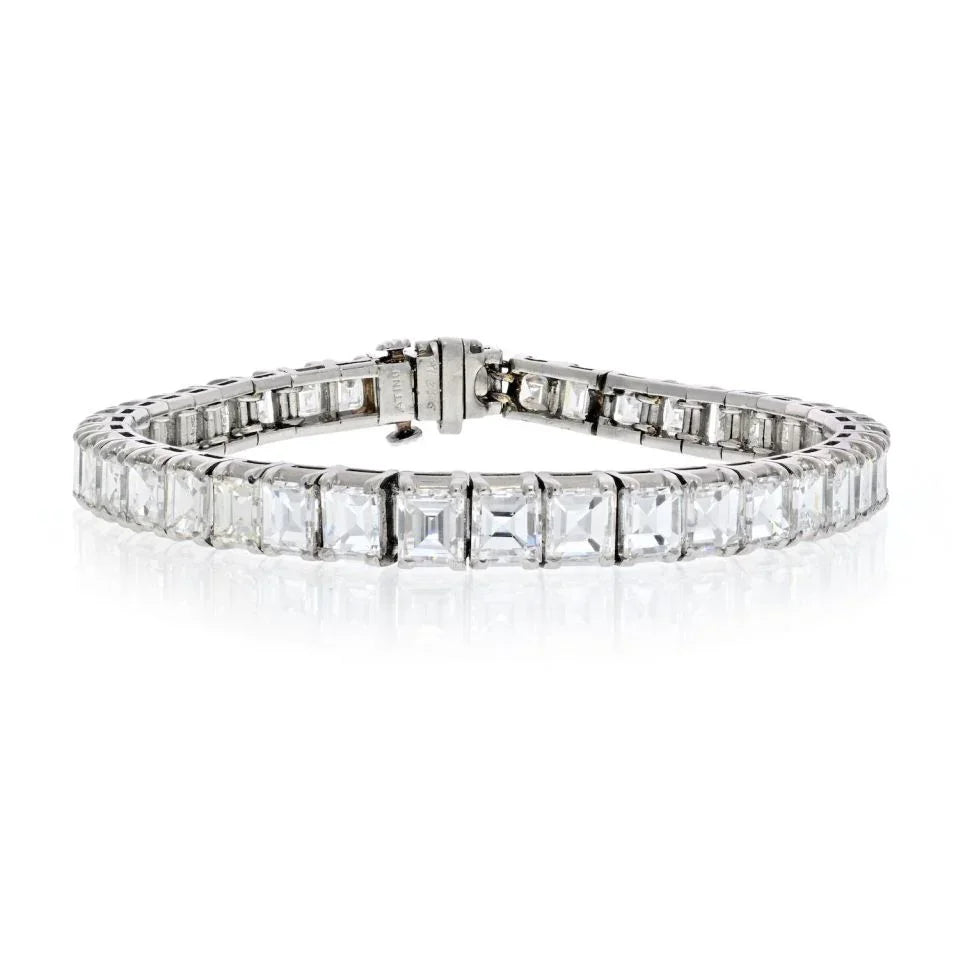 Platinum 21 Carat Square Emerald Cut Tennis Bracelet - The Back Vault