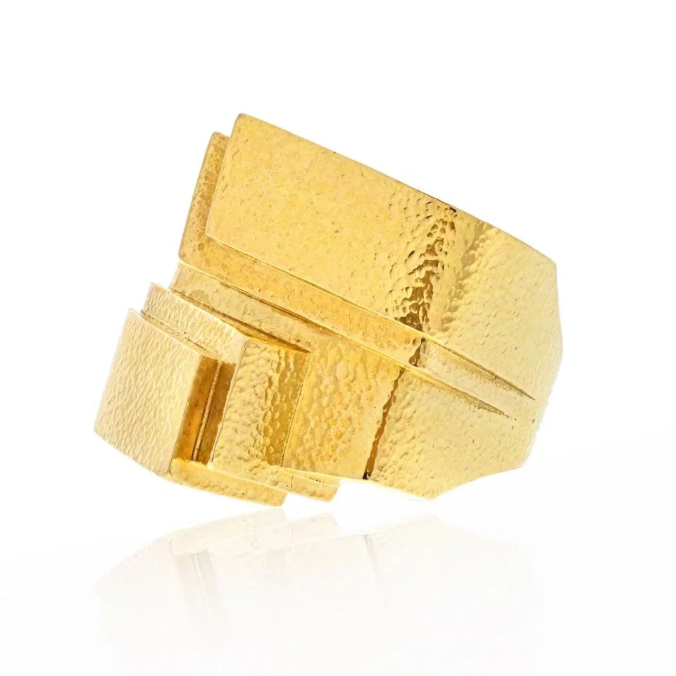 David Webb Platinum & 18K Yellow Gold Hammered Ski Slope Ring - The Back Vault