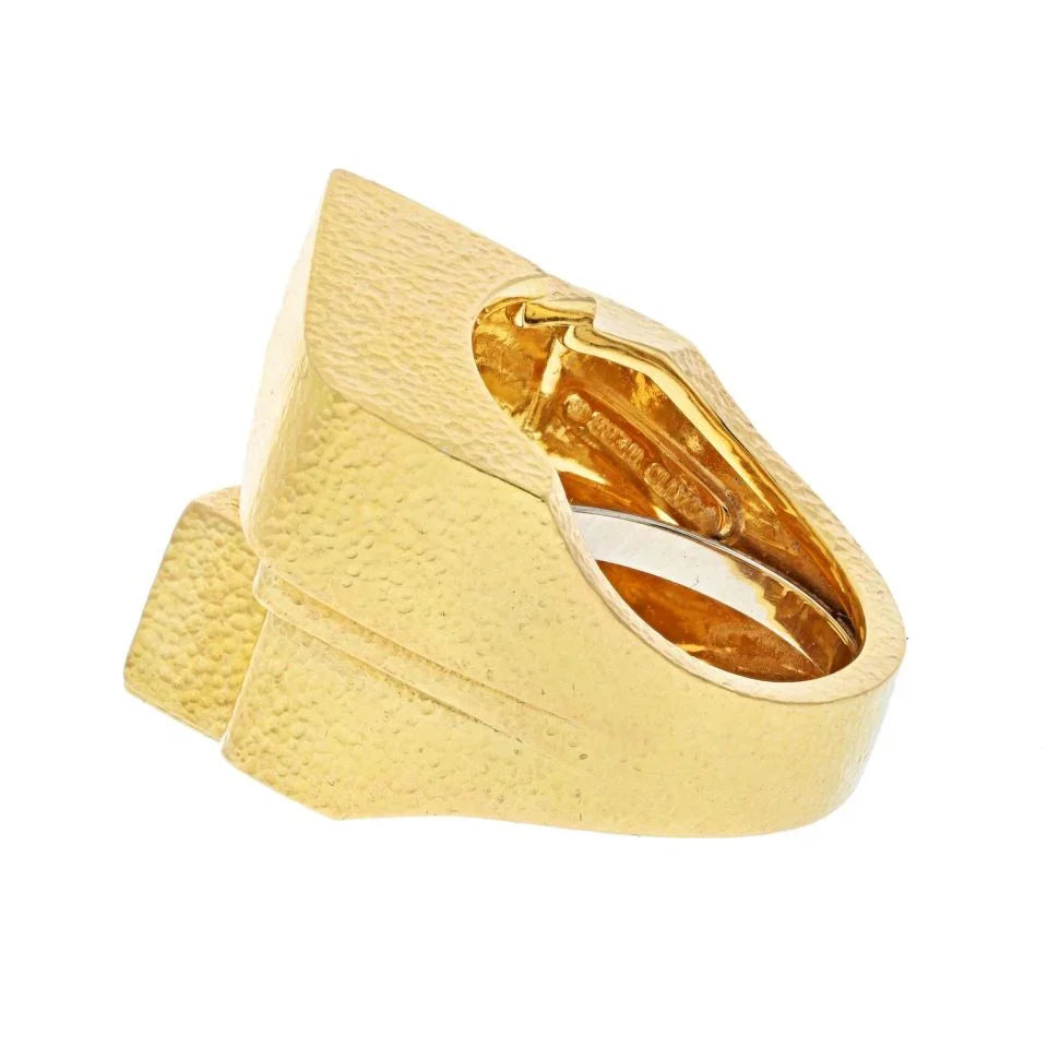 David Webb Platinum & 18K Yellow Gold Hammered Ski Slope Ring - The Back Vault
