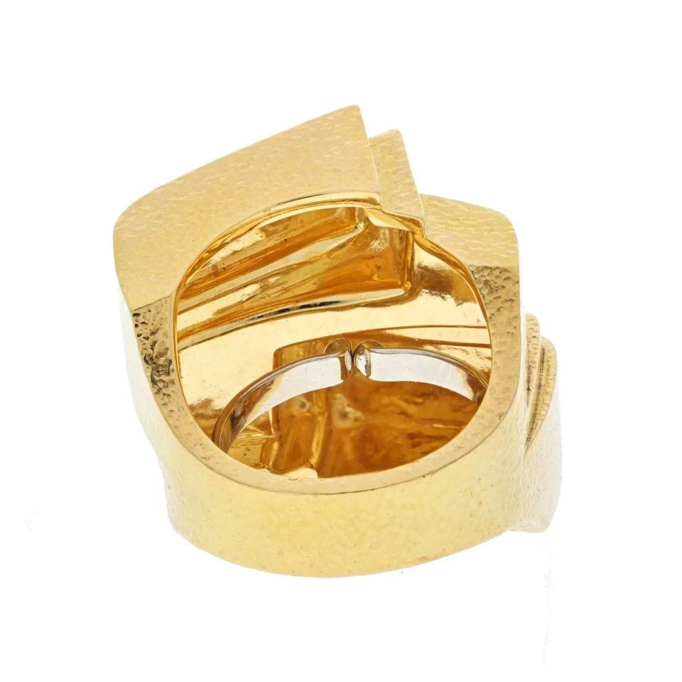 David Webb Platinum & 18K Yellow Gold Hammered Ski Slope Ring - The Back Vault