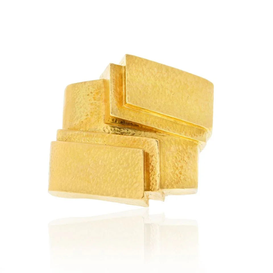 David Webb Platinum & 18K Yellow Gold Hammered Ski Slope Ring - The Back Vault