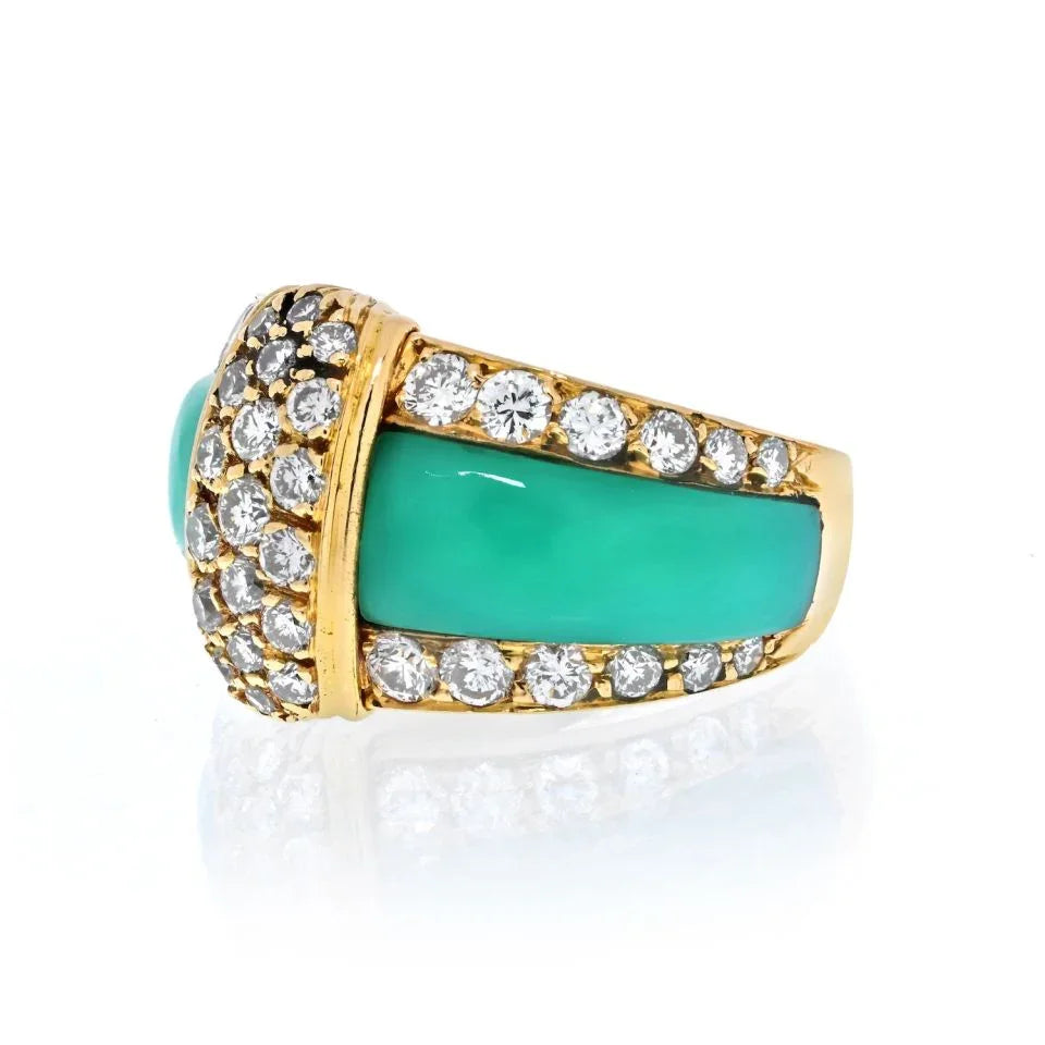 Van Cleef & Arpels 18K Yellow Gold Green Chrysoprase Ring - The Back Vault