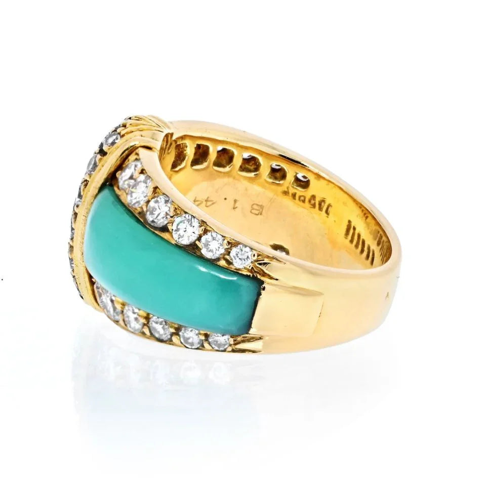 Van Cleef & Arpels 18K Yellow Gold Green Chrysoprase Ring - The Back Vault