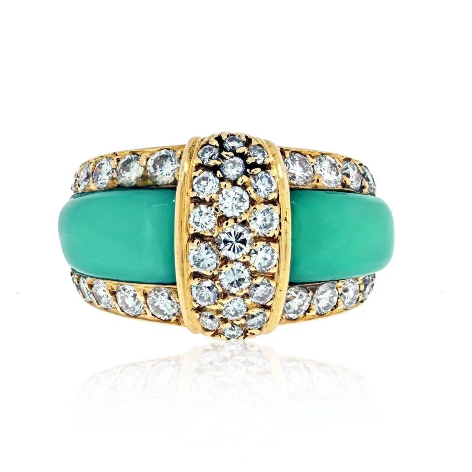 Van Cleef & Arpels 18K Yellow Gold Green Chrysoprase Ring - The Back Vault