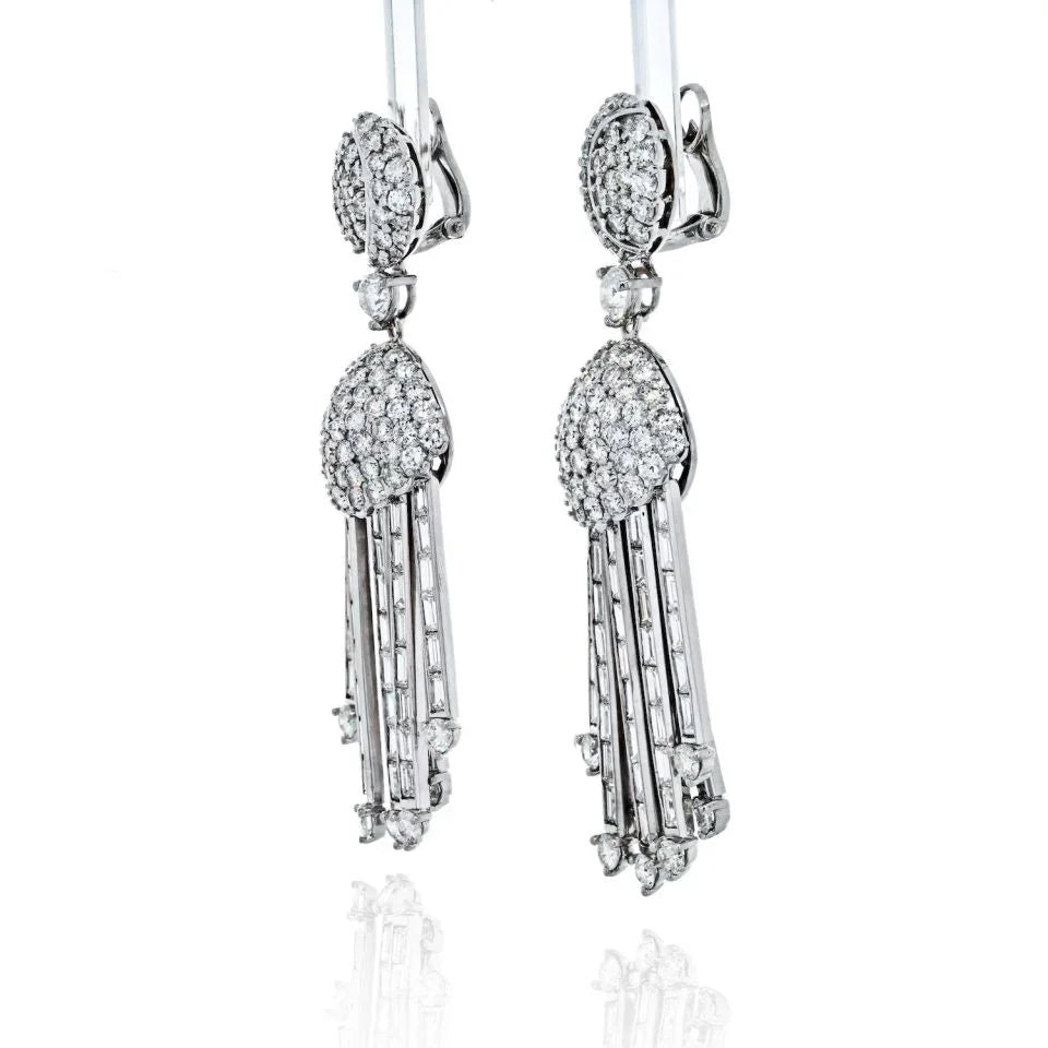 18K White Gold Round & Emerald Cut Diamond Earrings - The Back Vault