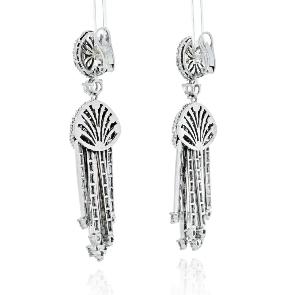 18K White Gold Round & Emerald Cut Diamond Earrings - The Back Vault