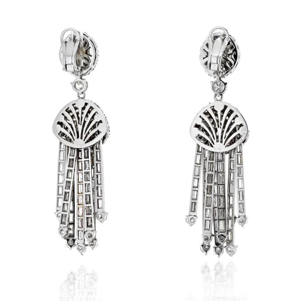 18K White Gold Round & Emerald Cut Diamond Earrings - The Back Vault