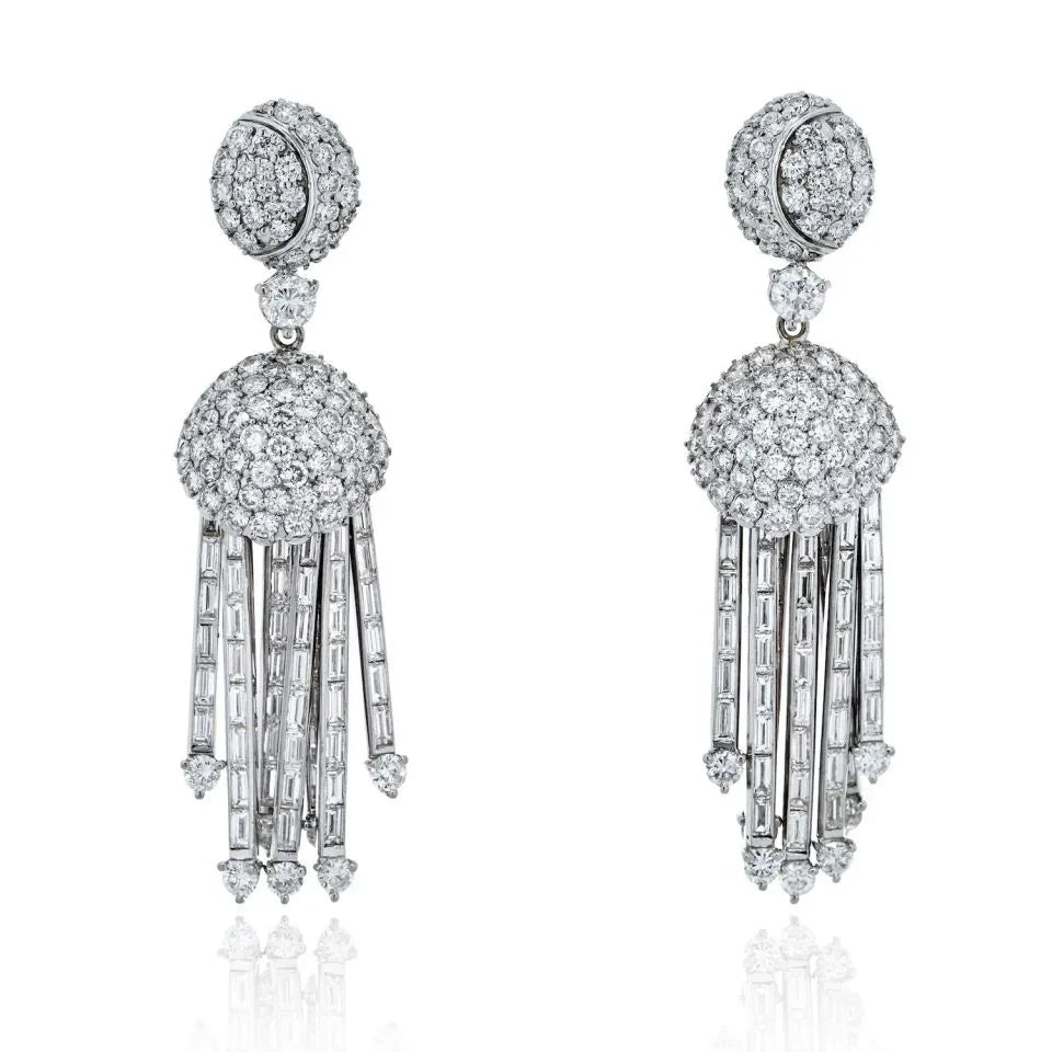 18K White Gold Round & Emerald Cut Diamond Earrings - The Back Vault