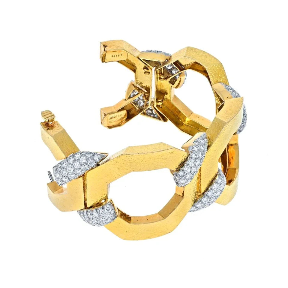 David Webb Platinum & 18K Yellow Gold Juno Diamond Open Large Open Link Bracelet - The Back Vault
