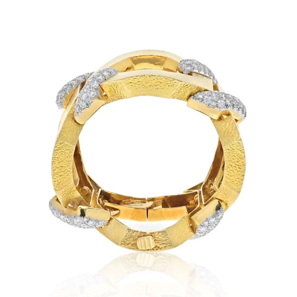 David Webb Platinum & 18K Yellow Gold Juno Diamond Open Large Open Link Bracelet - The Back Vault