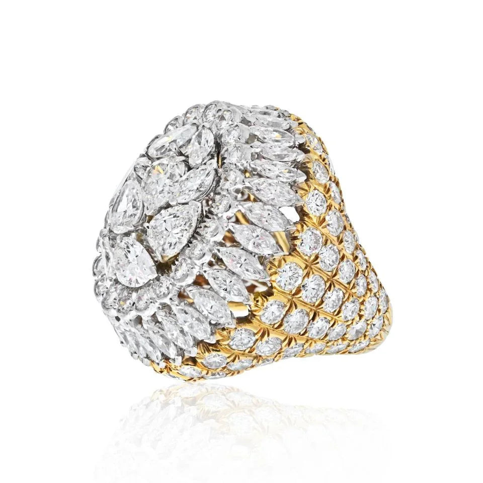 David Webb Platinum & 18K Gold 14.08cttw Diamond Cluster Ring - The Back Vault