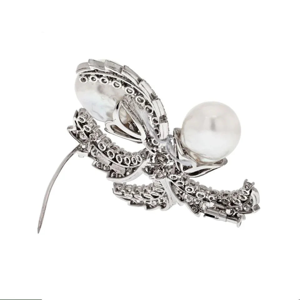 David Webb Platinum 15.00cttw Diamond And Pearl Brooch - The Back Vault