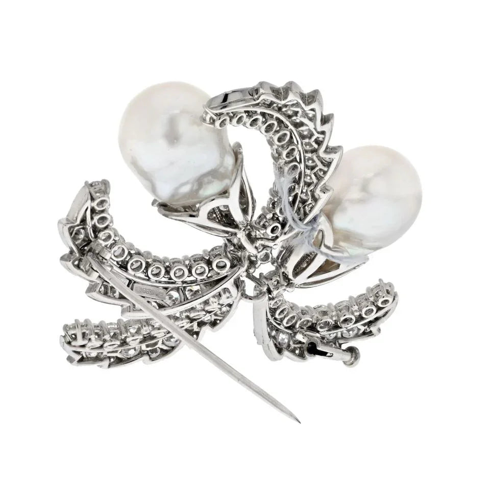 David Webb Platinum 15.00cttw Diamond And Pearl Brooch - The Back Vault