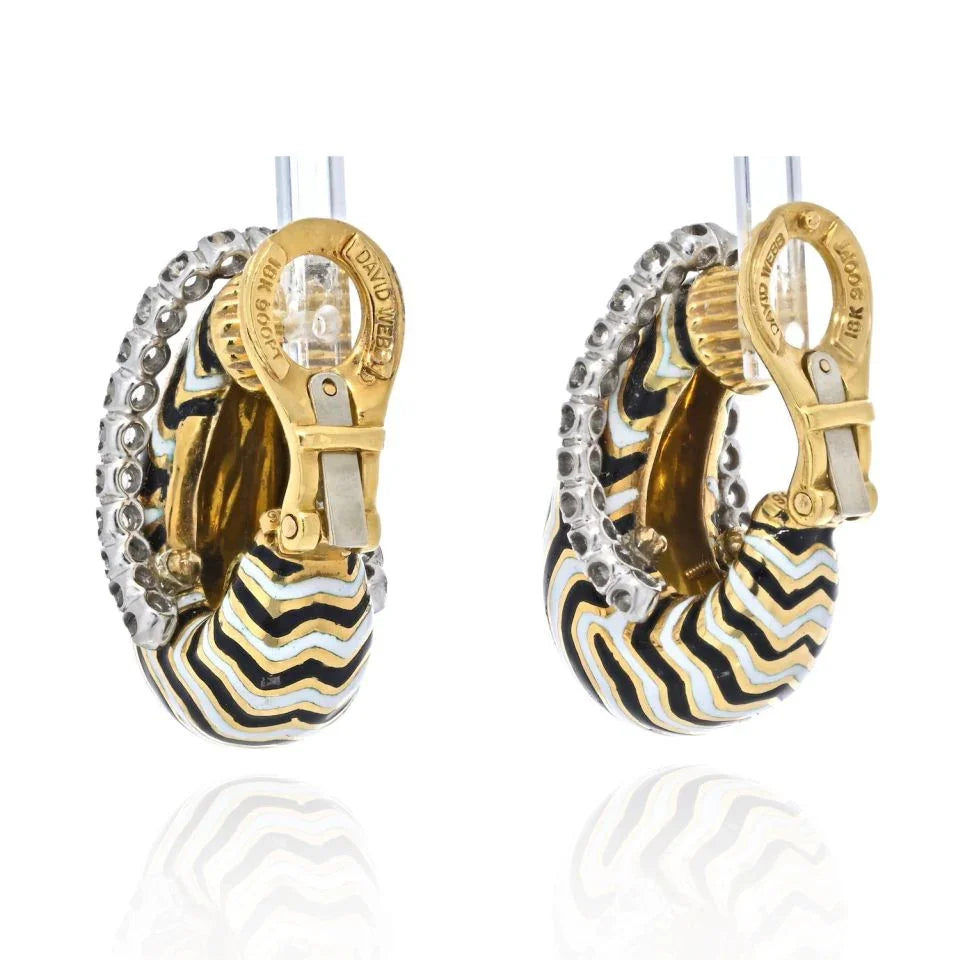 David Webb Platinum & 18K Yellow Gold Diamond, The Vreeland Zebra Pattern Earrings - The Back Vault