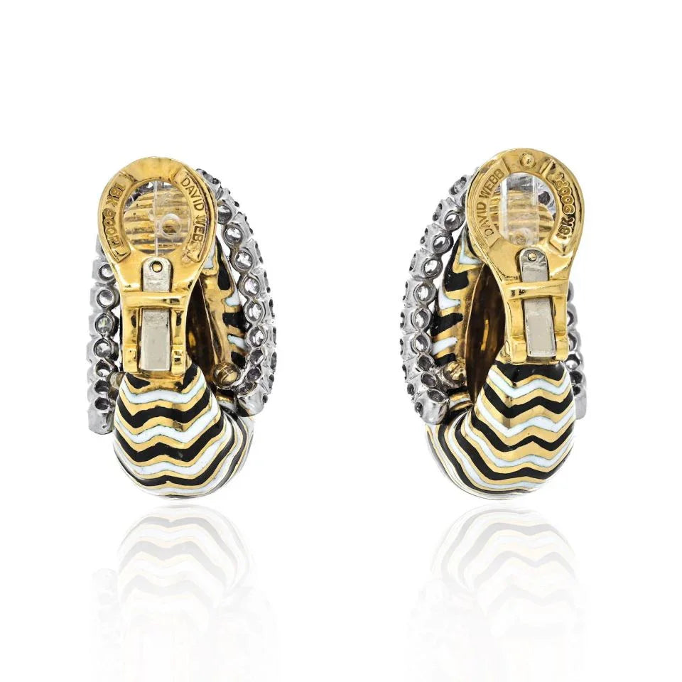 David Webb Platinum & 18K Yellow Gold Diamond, The Vreeland Zebra Pattern Earrings - The Back Vault