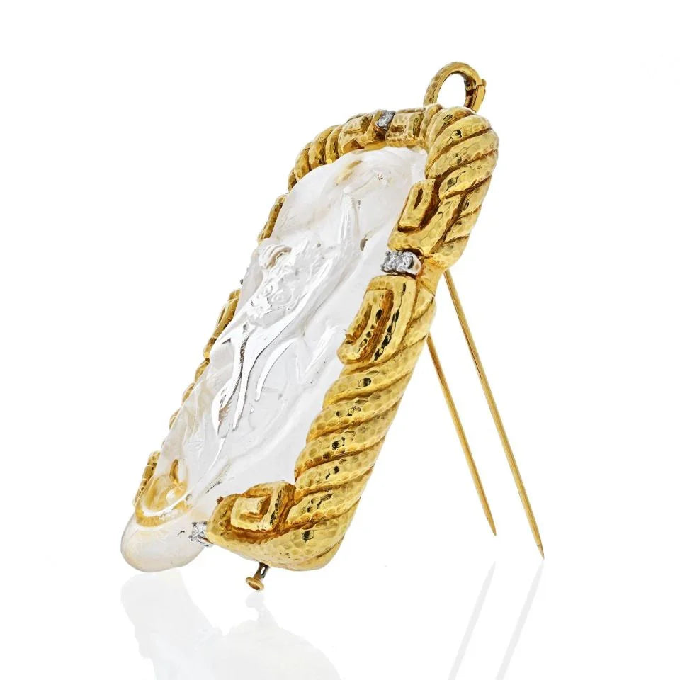 David Webb 18K Yellow Gold Rock Crystal Monkey Pendant - The Back Vault