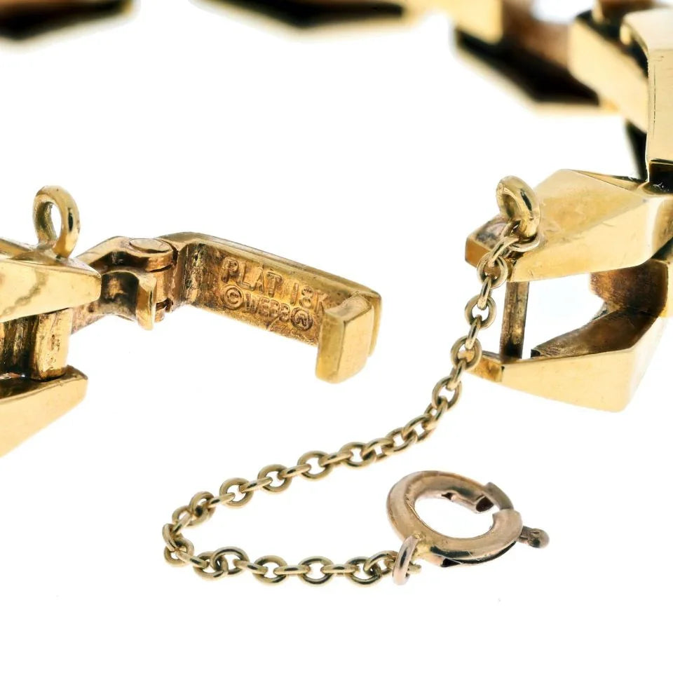 David Webb 18K Yellow Gold Lightning Bolt Modern Link Cubist Design Bracelet - The Back Vault