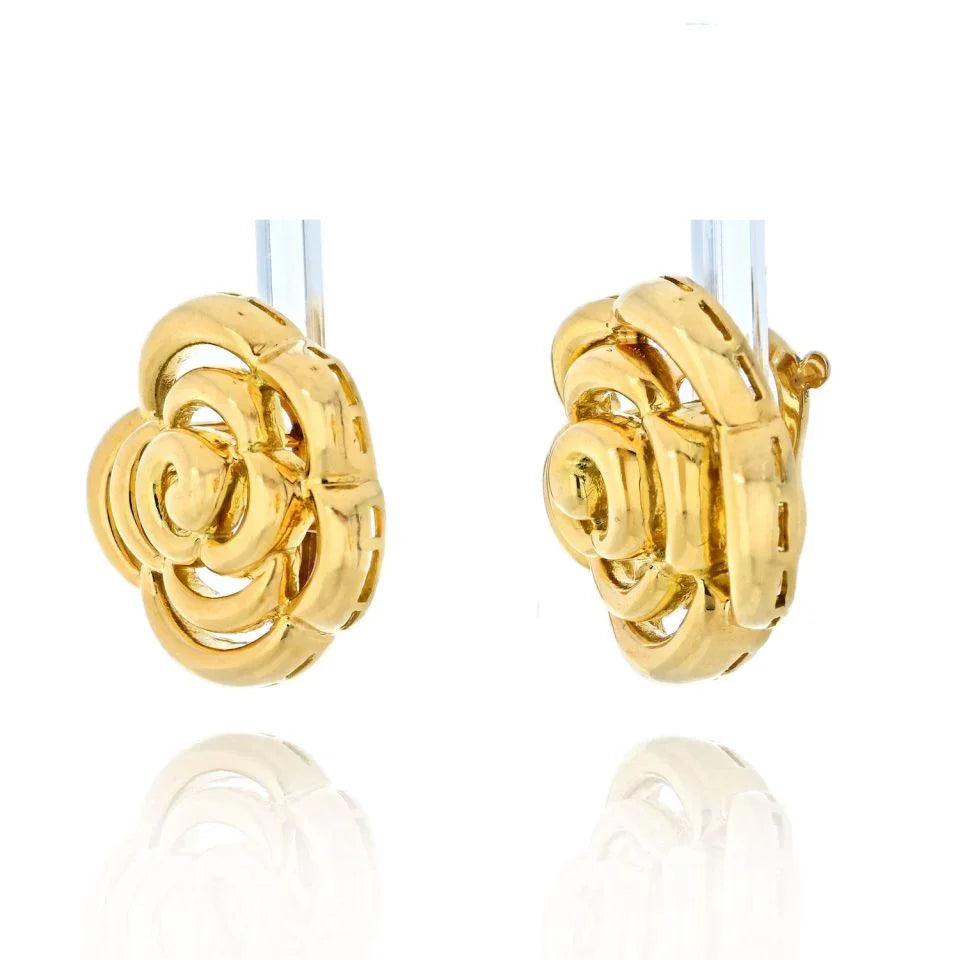 Van Cleef & Arpels 18K Yellow Gold 1998 Openwork Flower Blossom Earrings - The Back Vault