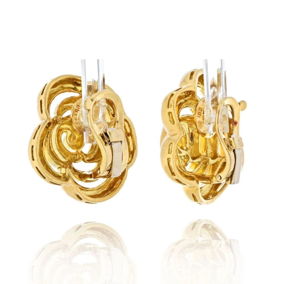 Van Cleef & Arpels 18K Yellow Gold 1998 Openwork Flower Blossom Earrings - The Back Vault