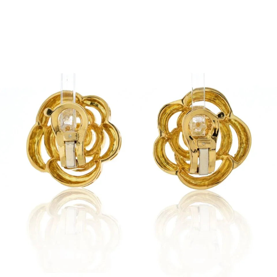 Van Cleef & Arpels 18K Yellow Gold 1998 Openwork Flower Blossom Earrings - The Back Vault