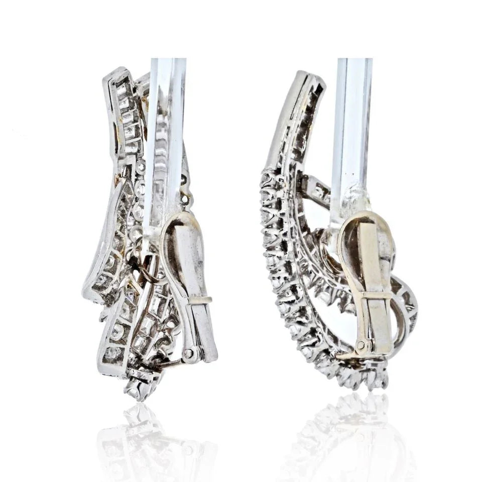 Platinum Twist Swirl Baguette And Round Cut Diamond Earrings - The Back Vault