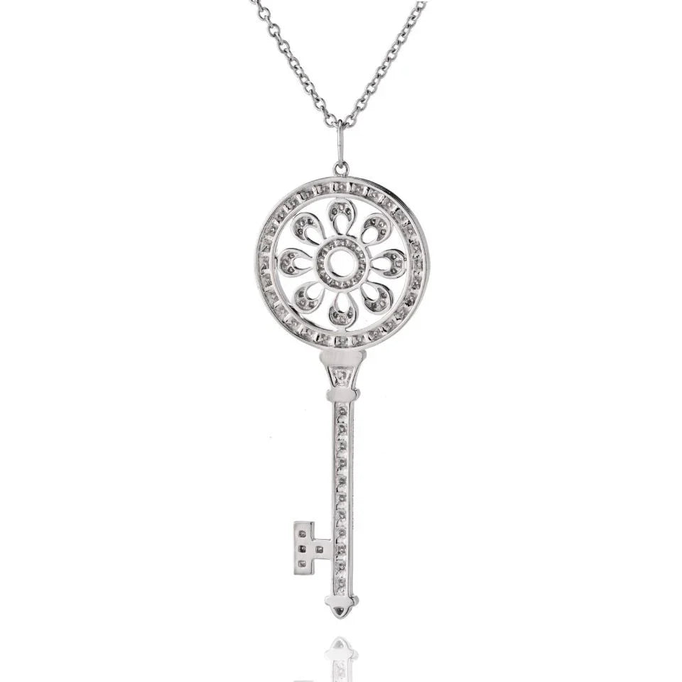 Tiffany & Co. 18K White Gold Diamond Petals Key Pendant - The Back Vault