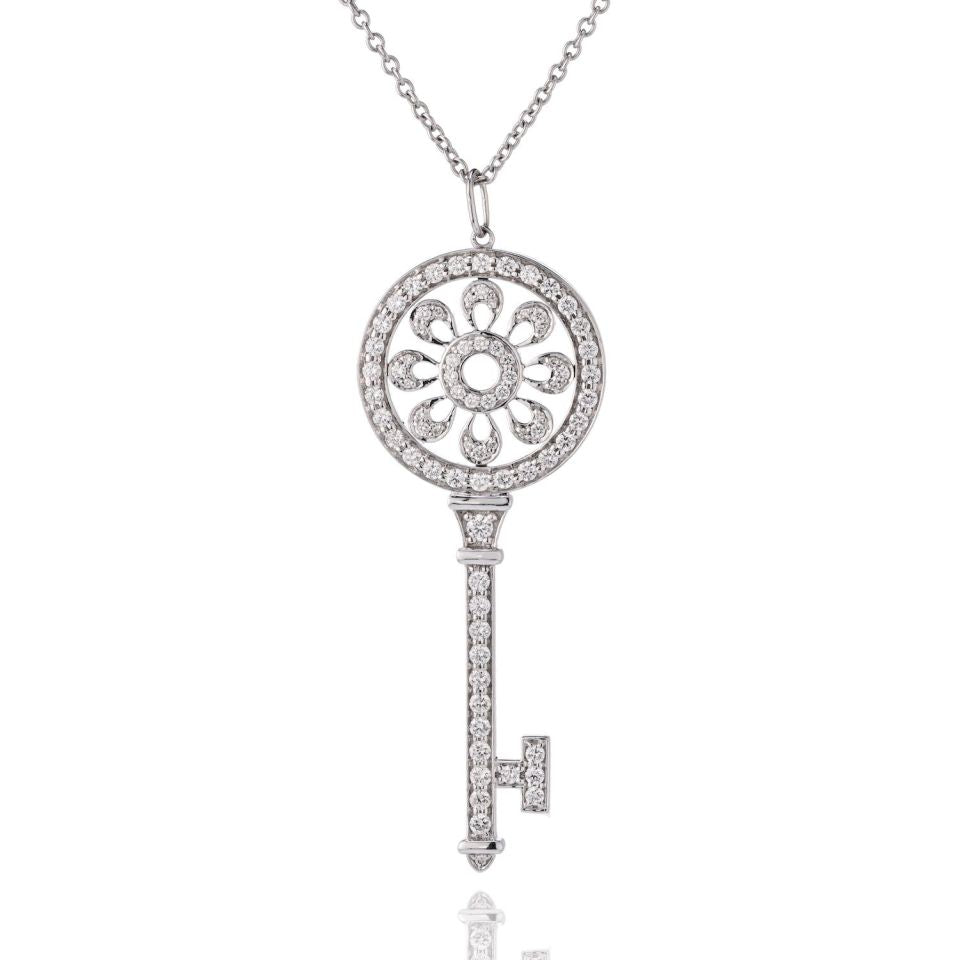 Tiffany & Co. Diamond Heart Key Lock Necklace Pendant Platinum And Box