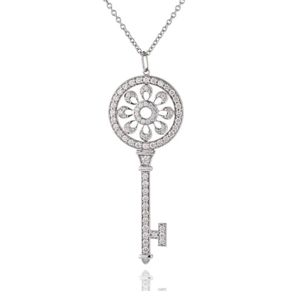Tiffany & Co. 18K White Gold Diamond Petals Key Pendant - The Back Vault