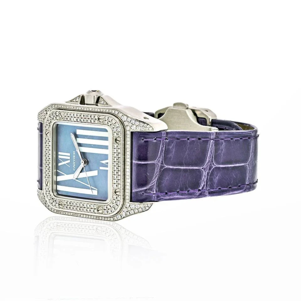Cartier 18K White Gold Santos 100 Unisex White Gold Diamond Unisex Watch - The Back Vault