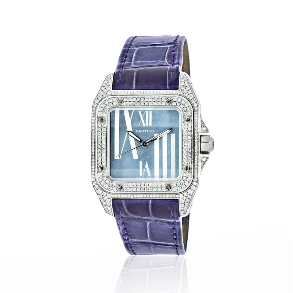 Cartier 18K White Gold Santos 100 Unisex White Gold Diamond Unisex Watch - The Back Vault