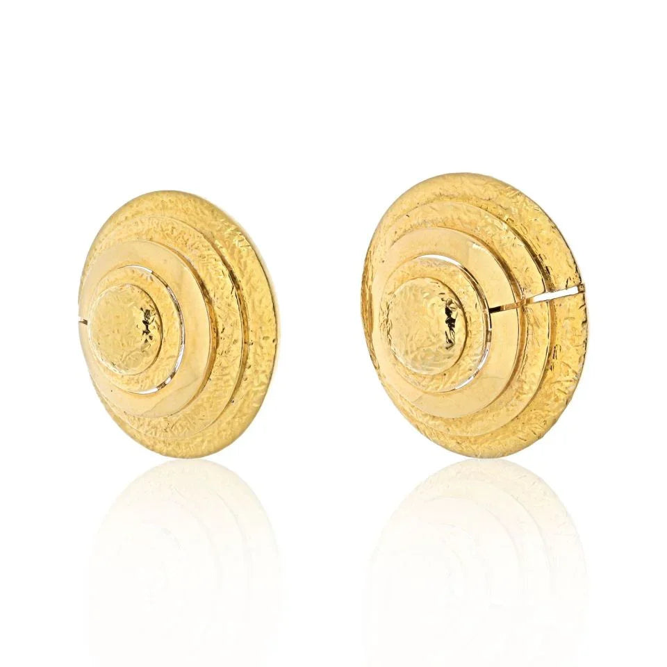 David Webb 18K Yellow Gold Gold Beehive Shield Clip Earrings - The Back Vault