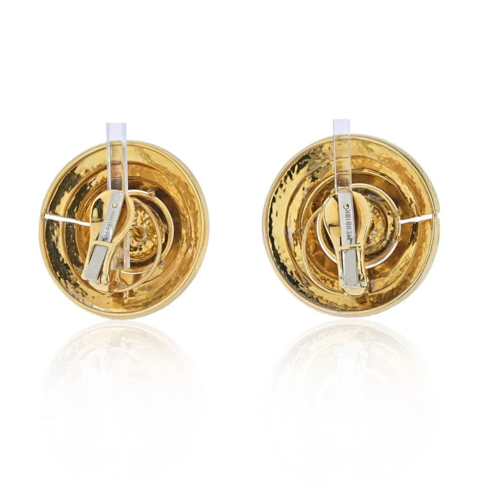 David Webb 18K Yellow Gold Gold Beehive Shield Clip Earrings - The Back Vault