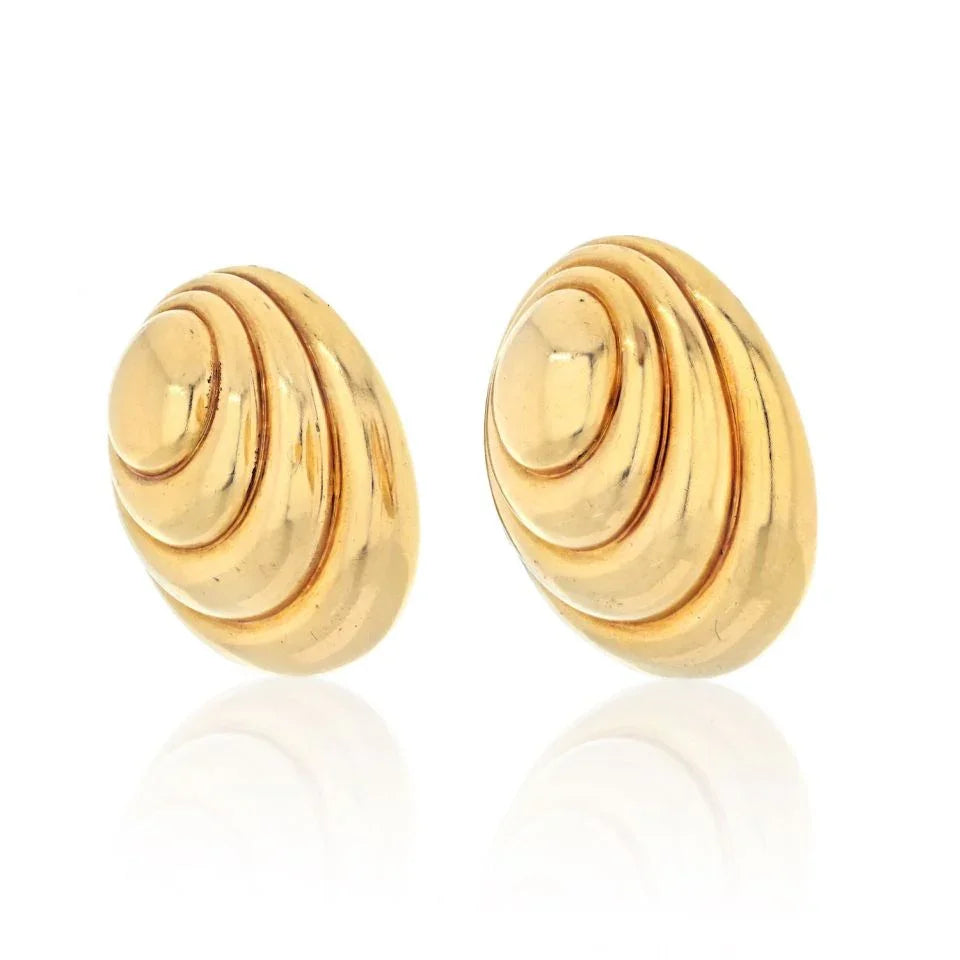 David Webb 18K Yellow Gold 1980's Large Bold Spiral Oval Dome Earrings - The Back Vault