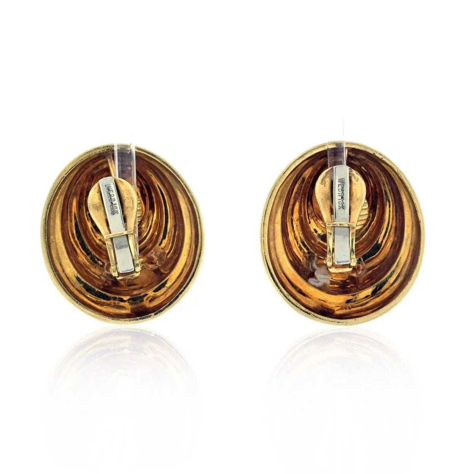 David Webb 18K Yellow Gold 1980's Large Bold Spiral Oval Dome Earrings - The Back Vault
