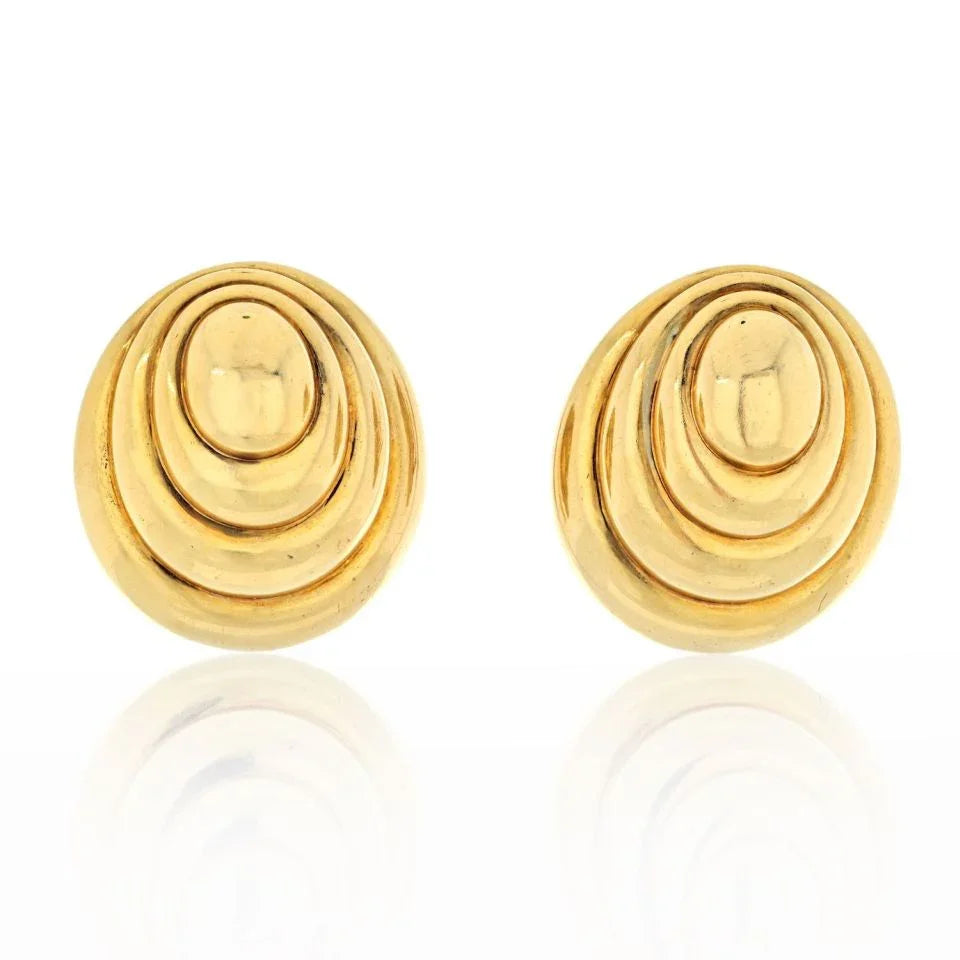 David Webb 18K Yellow Gold 1980's Large Bold Spiral Oval Dome Earrings - The Back Vault